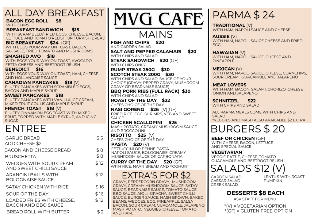 MVGC Menu - Cafe